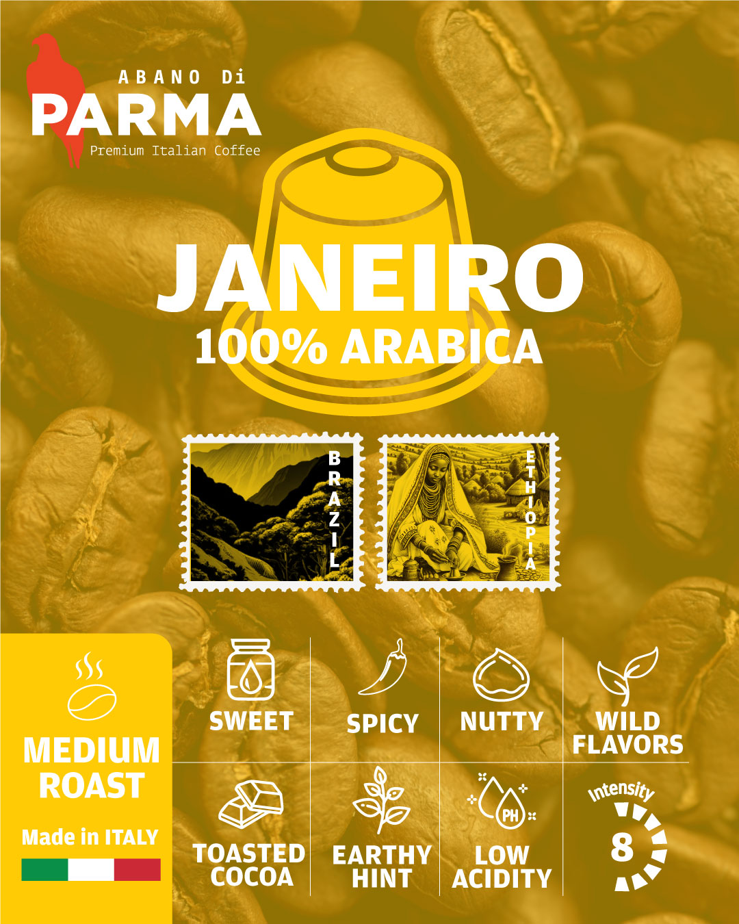 ABANO DI PARMA Janeiro 100% ARABICA 5.6g Nespresso Compatible Capsules X 10